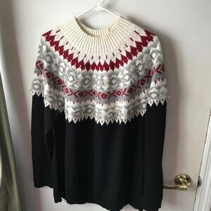 J Jill Mock Neck Nordic Sweater- XL Black, Cream, Red, and Grey